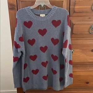 POL Blue and Red Heart Sweater NWOT